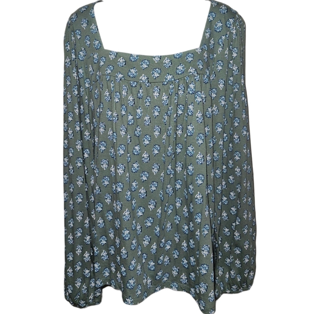 Lucky Brand Floral Peasant Square Neck Elastic Cuff Long Sleeve Top - Picture 1 of 3